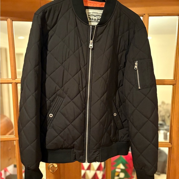 Levi's Men's Black and Orange Quilted Bomber Jacket - Picture 4 of 5